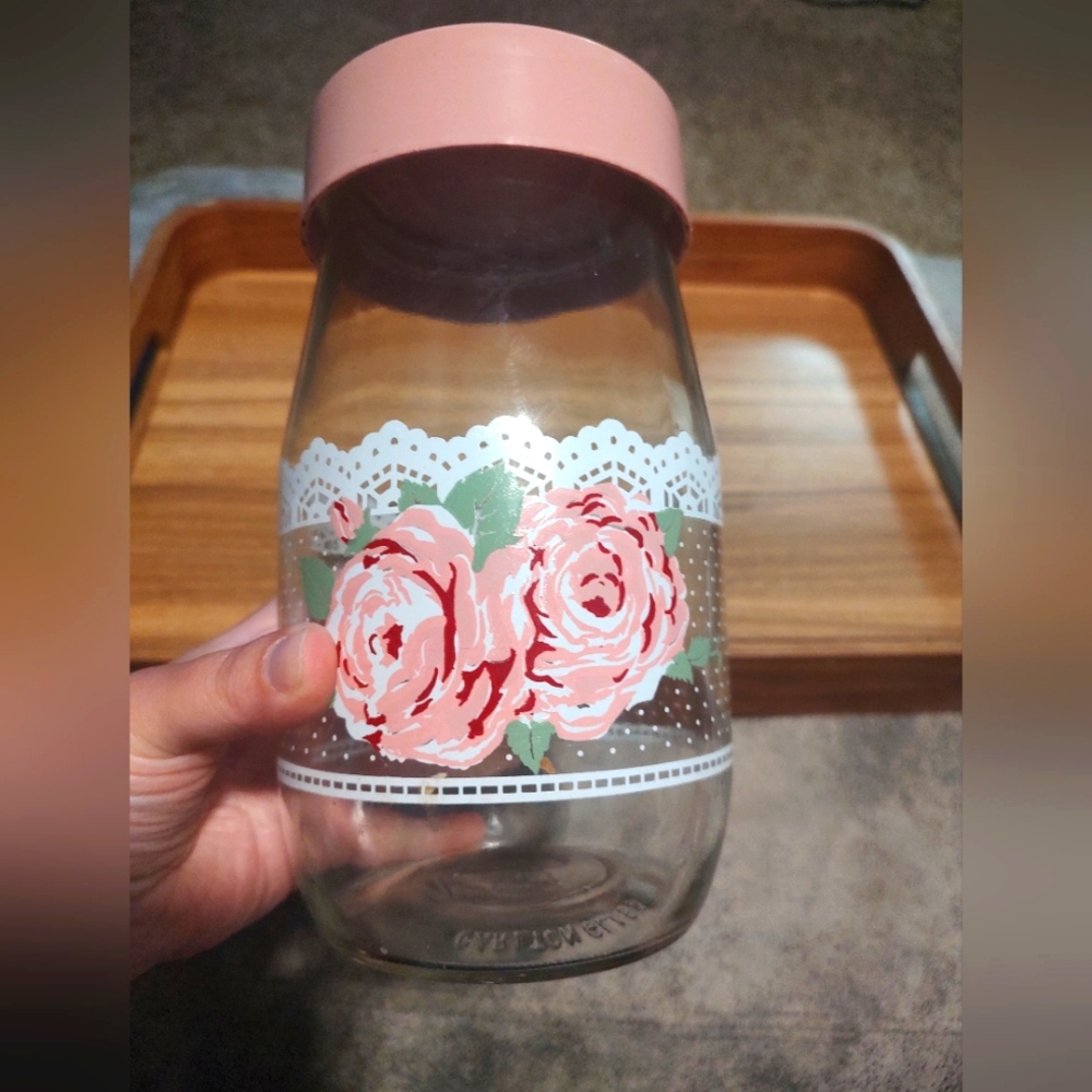 Vintage Carlton Glass 1.5 L Lace Victorian Rose Large Storage Canister/Container